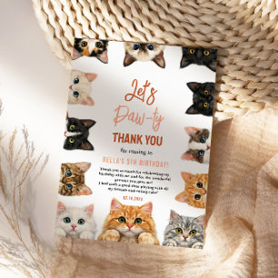 Let's Pawty Cat 5th Birthday   Custom Birthday Kid Thank You Card