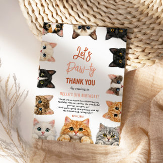 Let's Pawty Cat 5th Birthday | Custom Birthday Kid Thank You Card