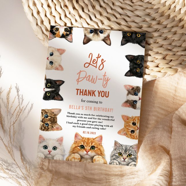 Let's Pawty Cat 5th Birthday | Custom Birthday Kid Thank You Card (Let's Pawty Cat 5th Birthday | Custom Birthday Kid Thank You Card
)