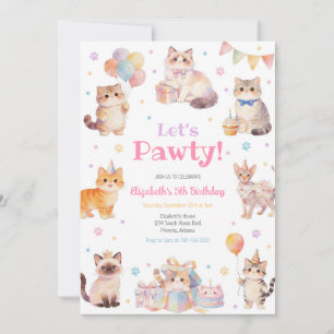Let's Pawty Cat Kitten Birthday Party Invitation