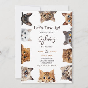 Let's Pawty Cat Kitten Birthday Party Invitation