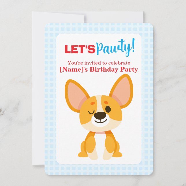 Let's Pawty Corgi Birthday Invitation (Front)