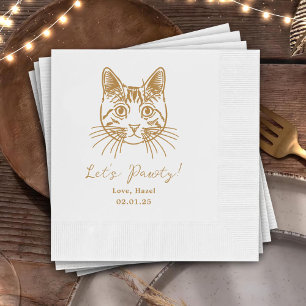 Let's Pawty Custom Cat Drawn Cocktail Wedding Napkin