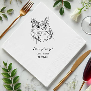 Let's Pawty Custom Cat Drawn Cocktail Wedding Napkin