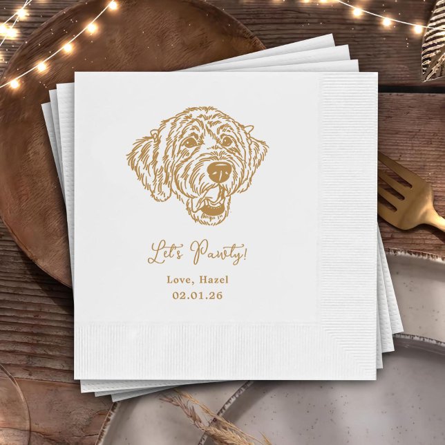 Let's Pawty Custom Dog Drawn Cocktail Wedding Napkin (Creator Uploaded)