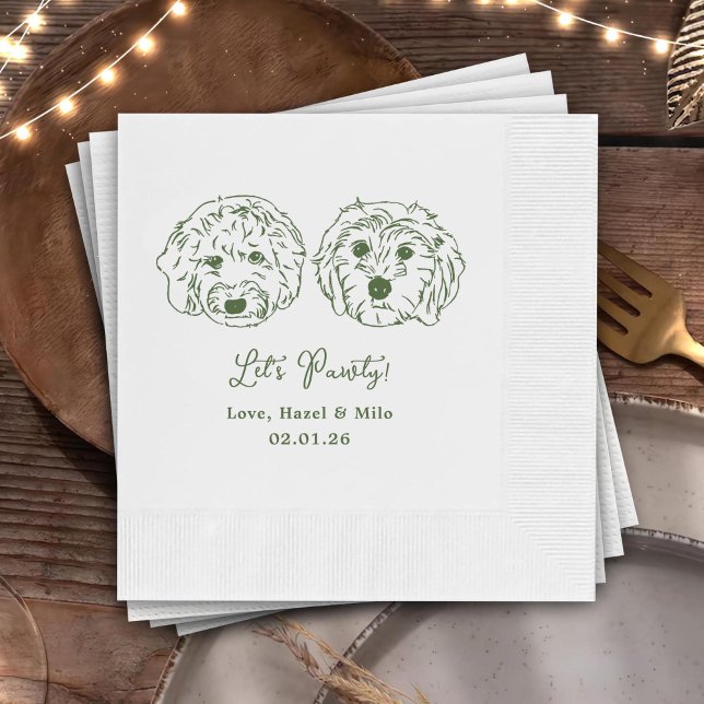 Let's Pawty Custom Dog Drawn Cocktail Wedding Napkin (Creator Uploaded)