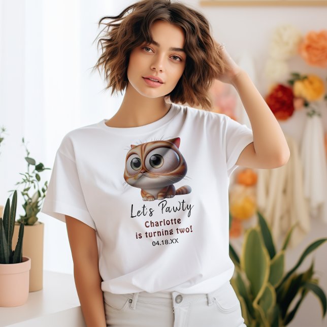 Let's Pawty! Cute Cat 2nd Birthday Party T-Shirt (Creator Uploaded)