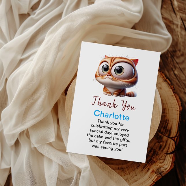 Let's Pawty! Cute Cat 2nd Birthday Party Thank You Card (Creator Uploaded)