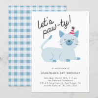 Lets Pawty Cute Kitty Cat Blue Birthday Party