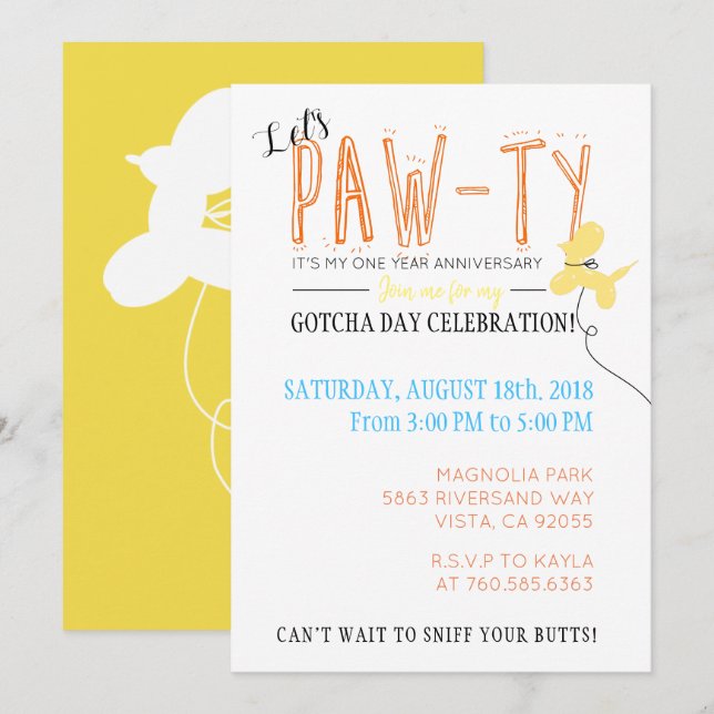 Let's Pawty Dog Birthday Gotcha day Fur baby cute Invitation (Front/Back)