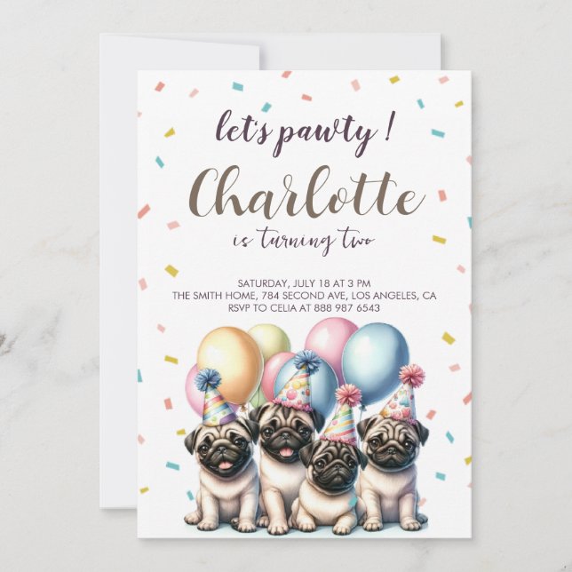 Let's pawty Dog birthday Invitation (Front)