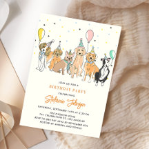 Lets Pawty Dog Puppy Birthday Party Invitation