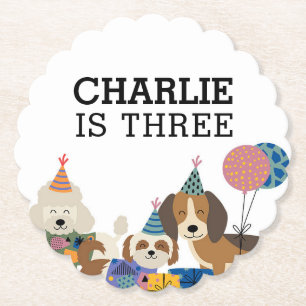 Lets Pawty Dog Puppy Birthday Party Paper Coaster