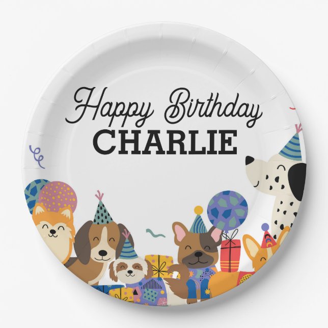 Lets Pawty Dog Puppy Birthday Party Paper Plate (Front)