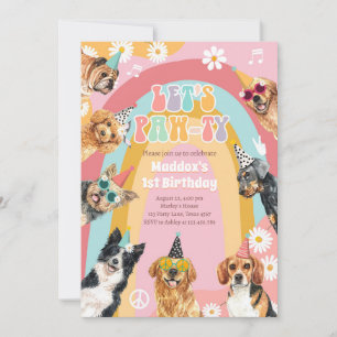 Let's Pawty Dog Retro Groovy Girl Birthday Invitation