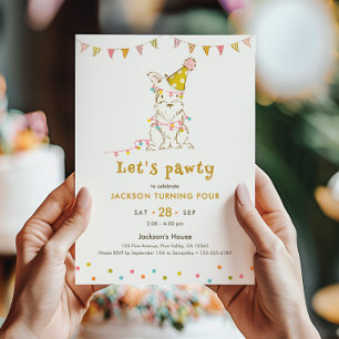 Let's Pawty Dog Themed Child's 4th Birthday Party Invitation