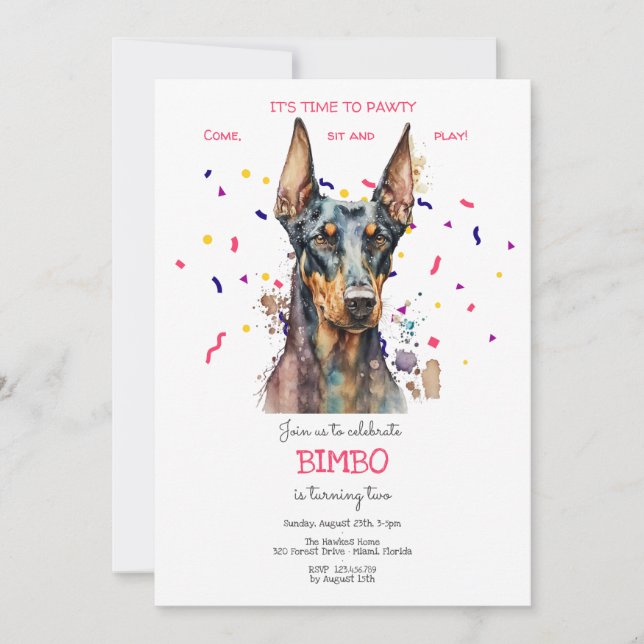 Let's pawty, dog's birthday party invitation (Front)