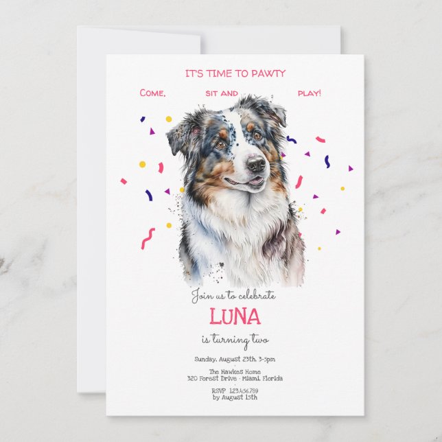 Let's pawty, dog's birthday party invitation (Front)