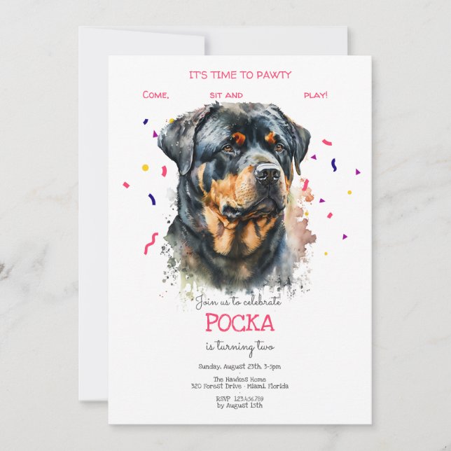 Let's pawty, dog's birthday party invitation (Front)