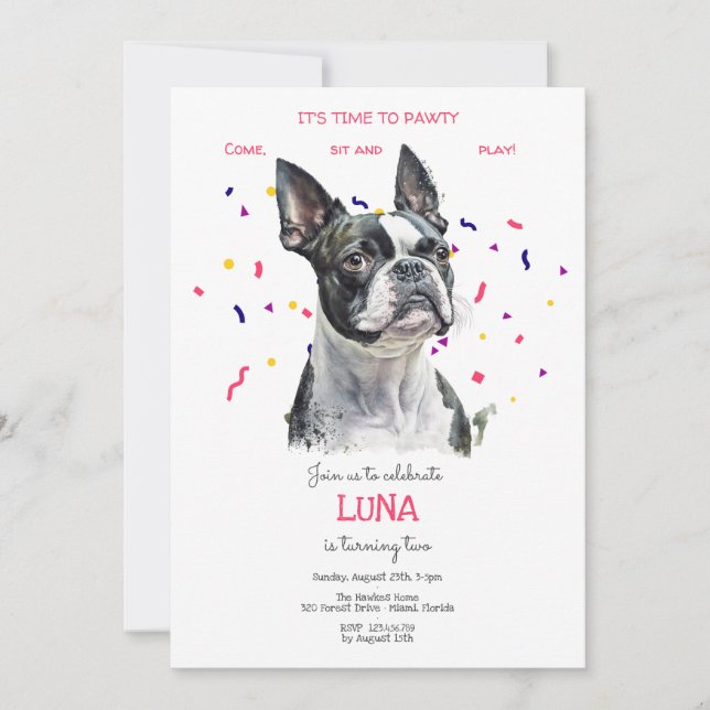 Let's pawty, dog's birthday party invitation (Front)