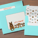 Let's Pawty Dogs Return Address Envelope<br><div class="desc">This adorable paw print, dog themed party envelope features four of the cutest pups on the front with a dedicated area for writing a mailing address. The inside of the envelope is covered in a super sweet paw print pattern and the back flap can be personalised with your name and...</div>