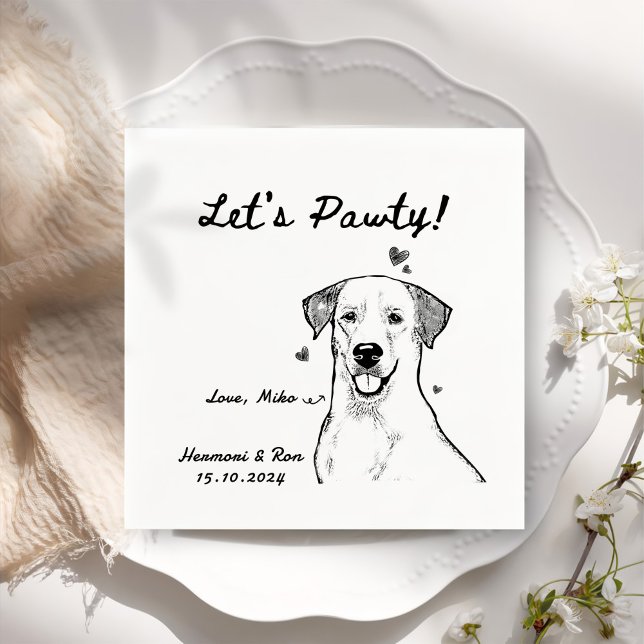 Let's Pawty Drawn Funny Dog Simple Wedding Napkin (Creator Uploaded)