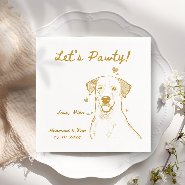 Let's Pawty Drawn Funny Dog Simple Wedding Napkin (Creator Uploaded)