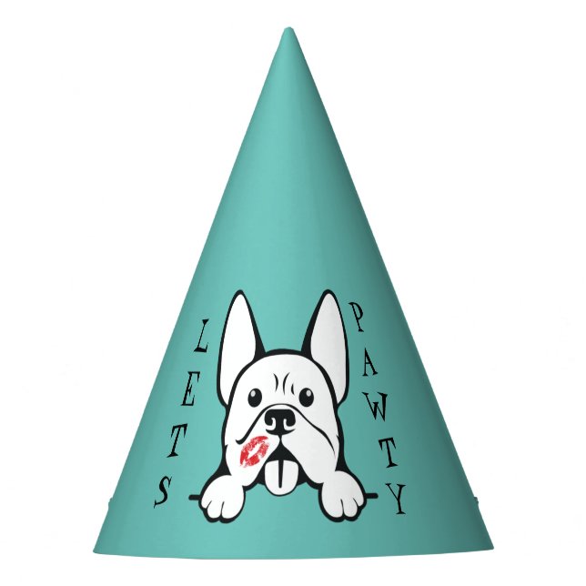 Let's Pawty French Bulldog Paper Party Hats (Front)