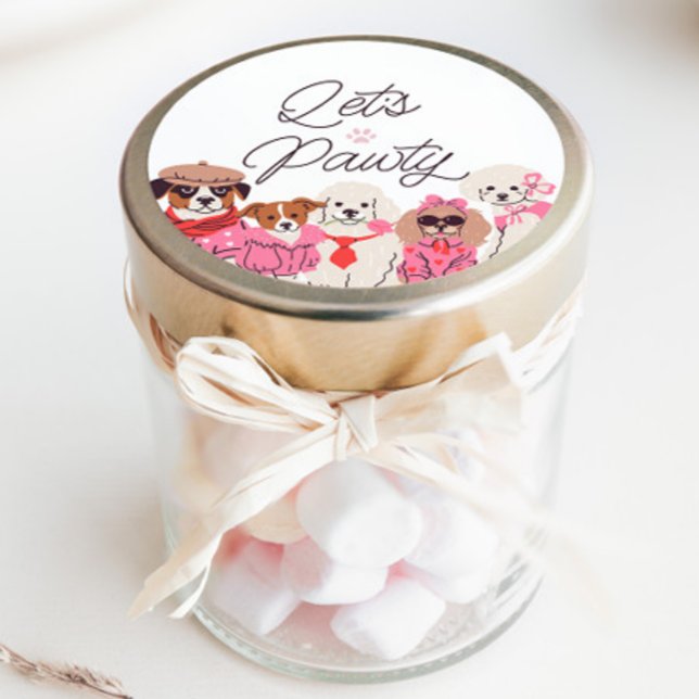 Let's Pawty Girls Pink Puppy Birthday  Classic Round Sticker (Creator Uploaded)