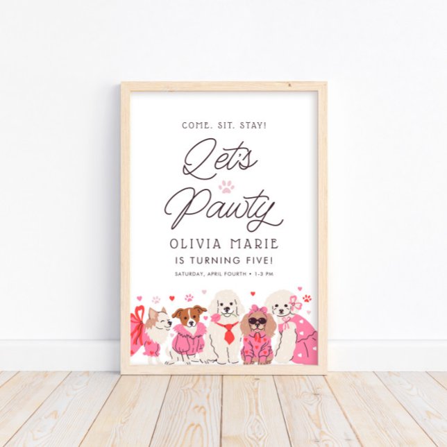 Let's Pawty Girls Pink Puppy Birthday Welcome Sign (Creator Uploaded)