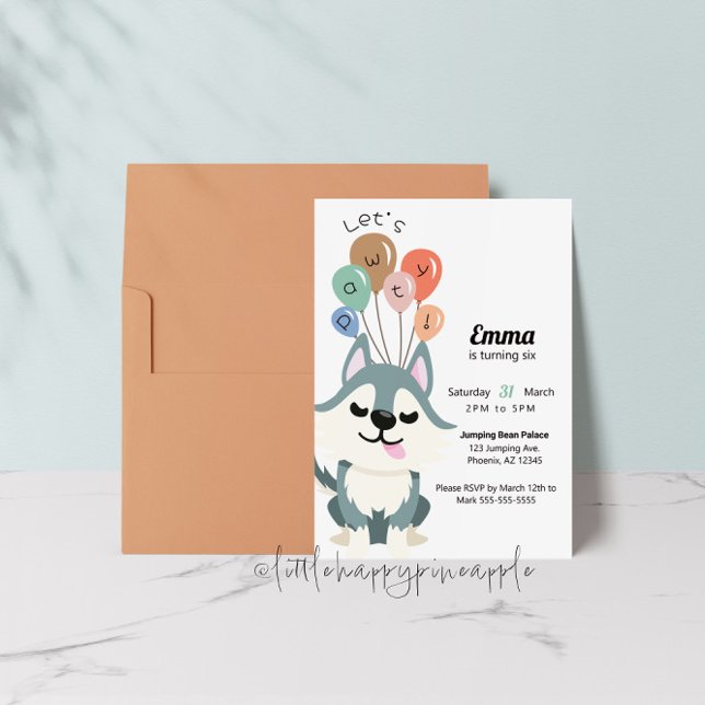 Let's Pawty Husky Birthday Party Invitation (Creator Uploaded)