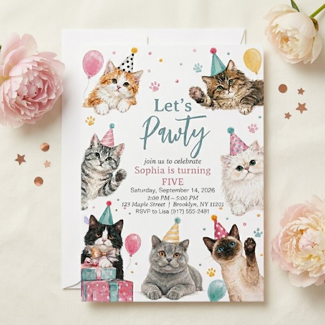 Let's Pawty Kitten Birthday Party Cat Invitation (Creator Uploaded)
