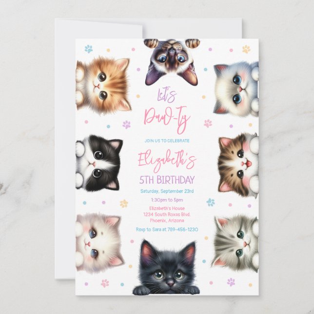 Let's Pawty Kitten Cat Birthday Invitation (Front)