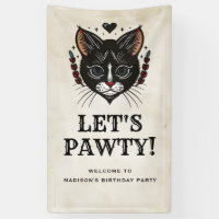 Let's Pawty Kitten Cat Rockabilly Birthday Welcome