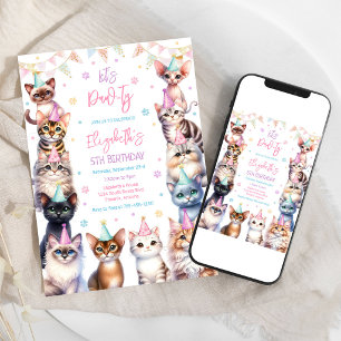 Let's Pawty Kitten Party Cat Birthday Invitation