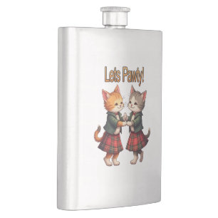 Lets Pawty Orange Cats Dancing Ceilidh Celebration Hip Flask