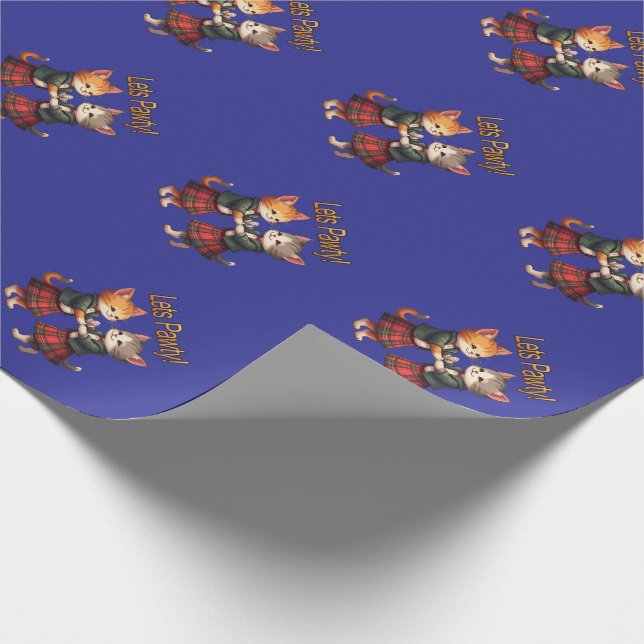 Lets Pawty Orange Cats Dancing Ceilidh Celebration Wrapping Paper (Corner)