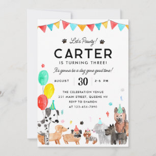 Let's Pawty Party Animal Kids Puppy Dog Birthday Invitation