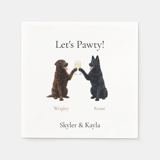 Let's Pawty! Personalised 2 Pets Champagne Napkin (Front)
