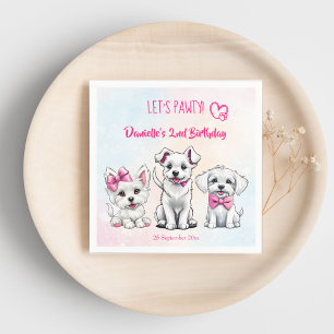 Let's pawty pink cute puppies birthday printed napkin