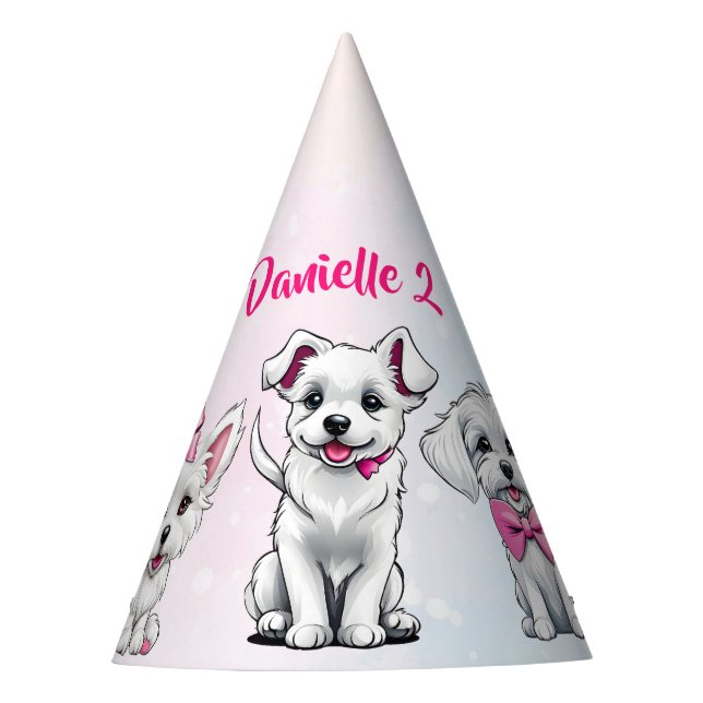 Let's pawty pink cute puppies birthday printed party hat (Front)