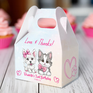 Let's pawty pink cute puppy and kitty birthday favour box