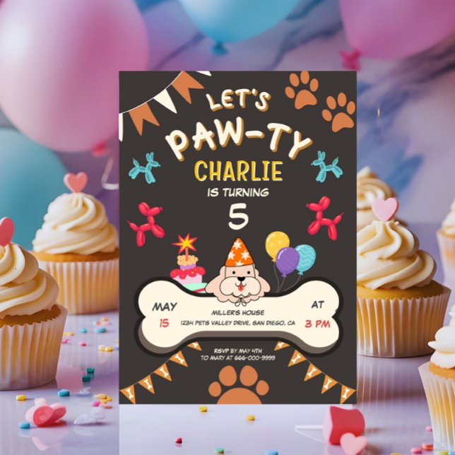 Lets Pawty Puppy Dog Birthday Party Invitation (Lets pawty puppy dog birthday party invitation)