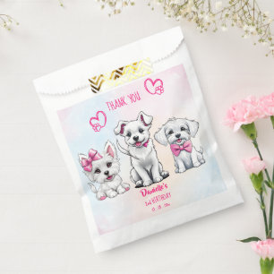 Let's pawty white pink cute puppies birthday favour bag