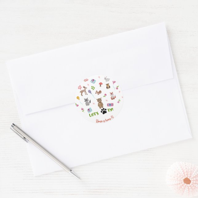 Let's pawty! wild animals kids birthday classic round sticker (Envelope)