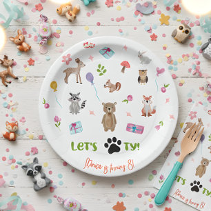 Let's pawty! wild animals kids birthday paper plate