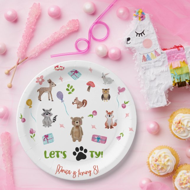 Let's pawty! wild animals kids birthday paper plate (Party)