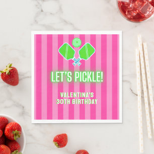 Let's Pickle Pink and Lime Green Pickleball Party Napkin