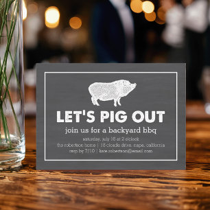 Let's Pig Out Chalkboard Black & White BBQ Invitation