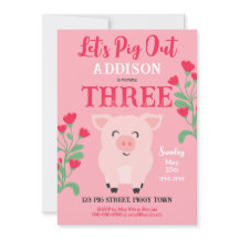 Let's Pig Out Farm Animal Floral Girls Birthday